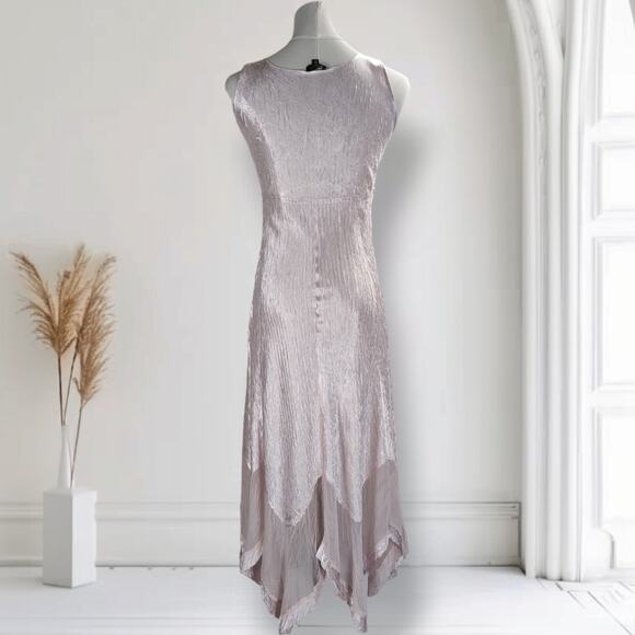 Komarov 2-Piece Hanky Hem Midi Dress & Chiffon Jacket Pink Beaded Neck Size S - Picture 4 of 16